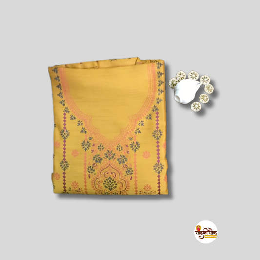 Unstitched Woolen Kashmiri Pashmina Suit - Yellow | Luxurious 3-Piece Set with Shawl