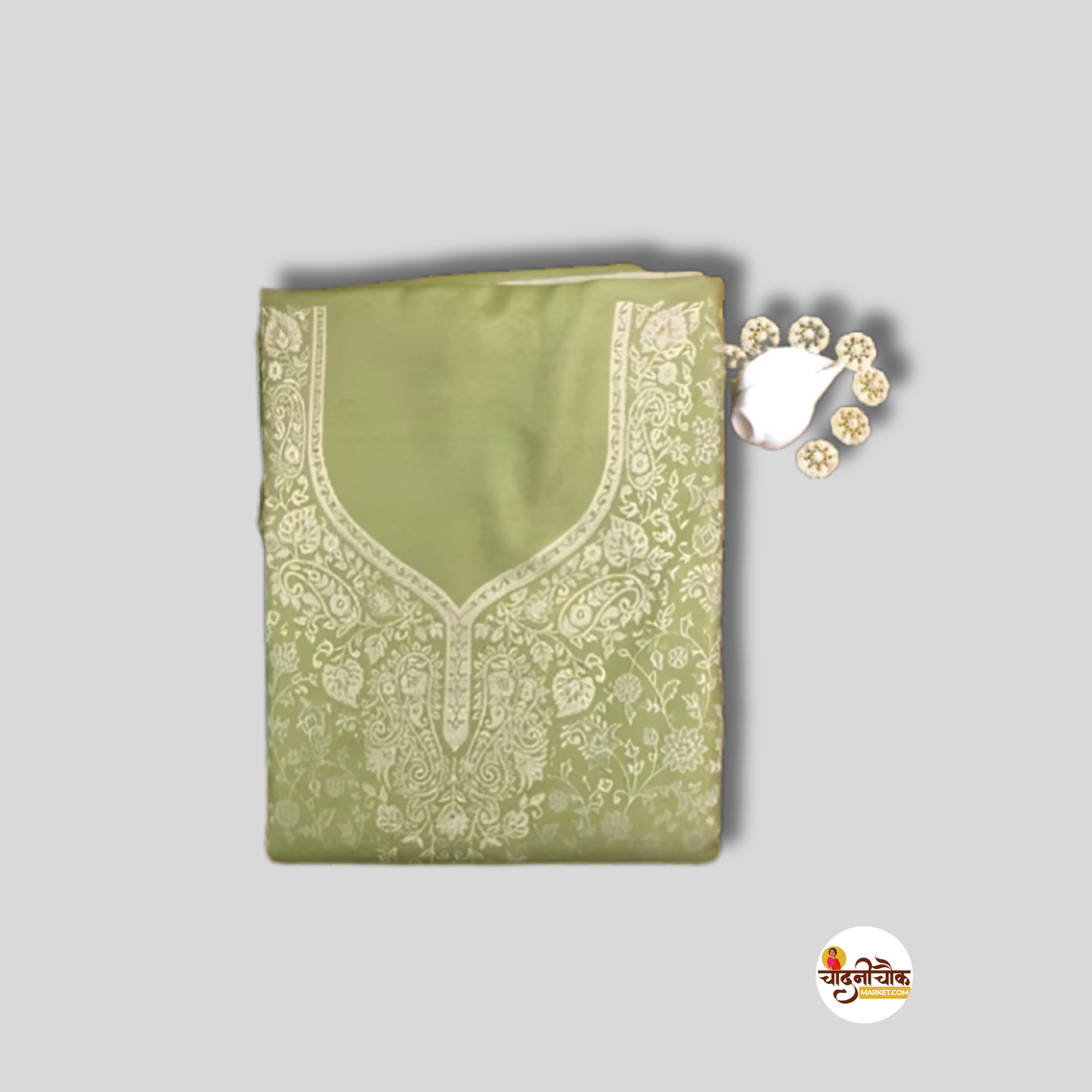 Unstitched Woolen Kashmiri Pashmina Suit - Green | Luxurious 3-Piece Set with Shawl